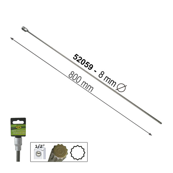 Bara de forta T, cu patrat extralung JBM 52059, extralung, 12 fete, 800 mm, prindere 1/2 inch, 8 mm