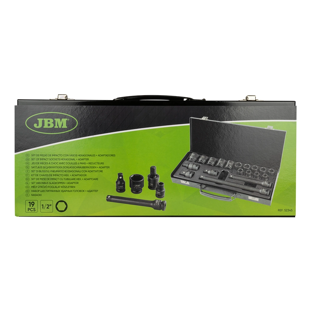 Set 14 tubulare scurte de impact JBM 52345, prindere 1/2 inch, cutie transport