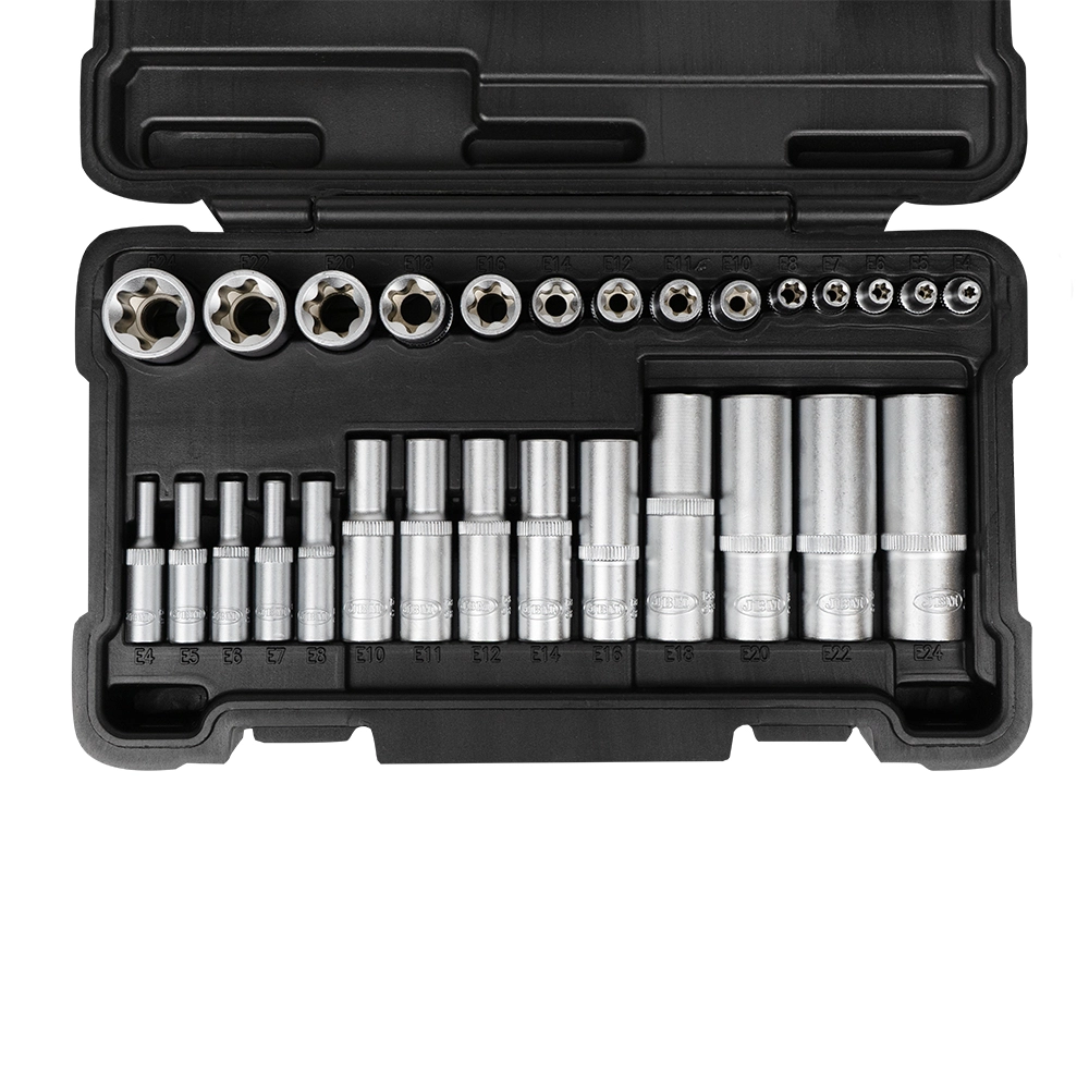 Set 28 chei tubulare scurte si lungi JBM 54141, profil torx, Cr-V, cutie depozitare