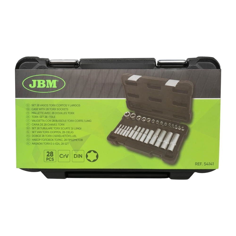 Set 28 chei tubulare scurte si lungi JBM 54141, profil torx, Cr-V, cutie depozitare