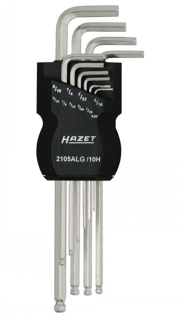 Set 10 chei imbus hexagonale HAZET 2105ALG/10H, cap rotund, suport plastic