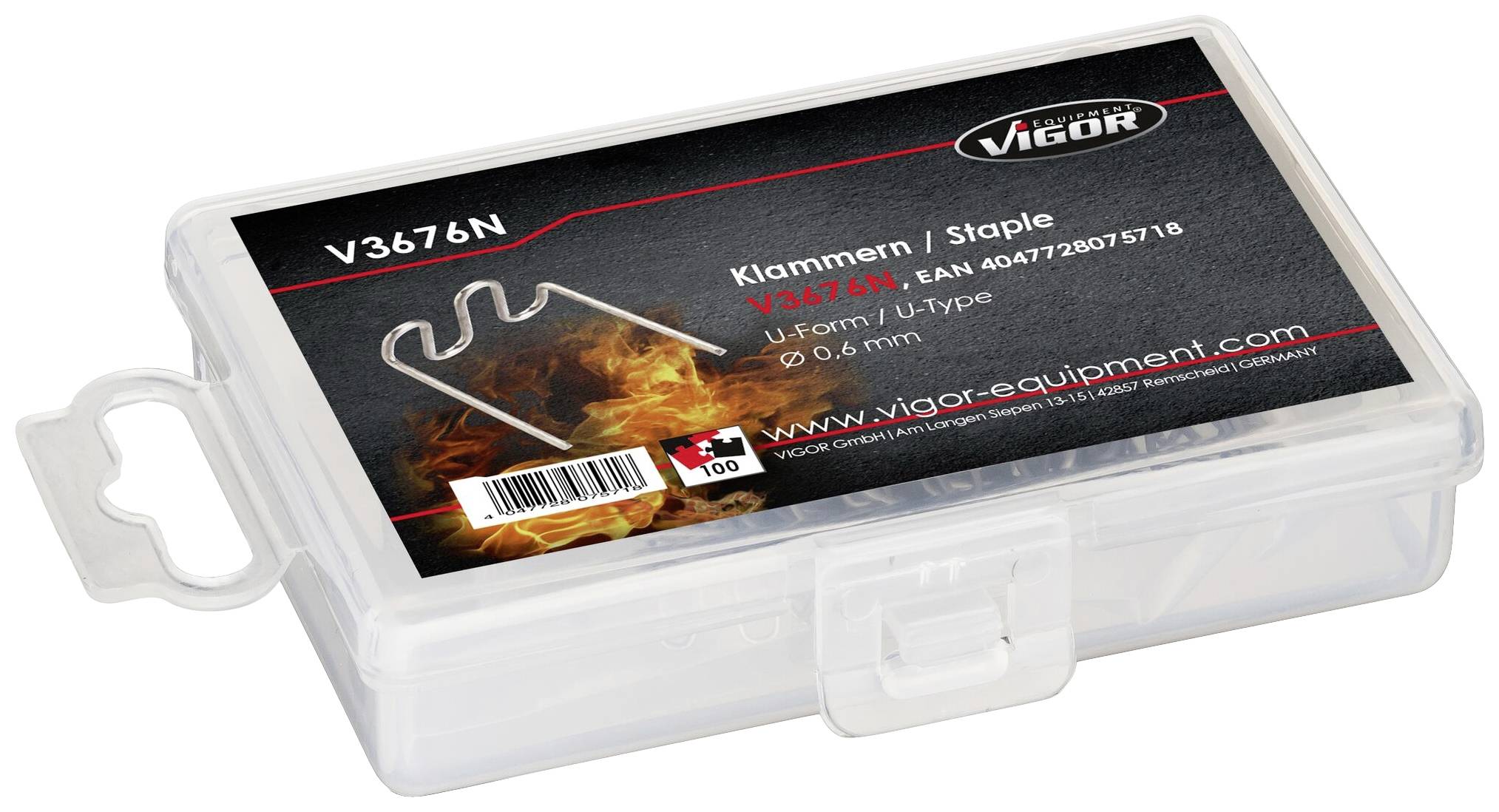 Set 100 cleme pentru reparat materiale plastice VIGOR V3676N, diametru sarma 0.6 mm, forma U