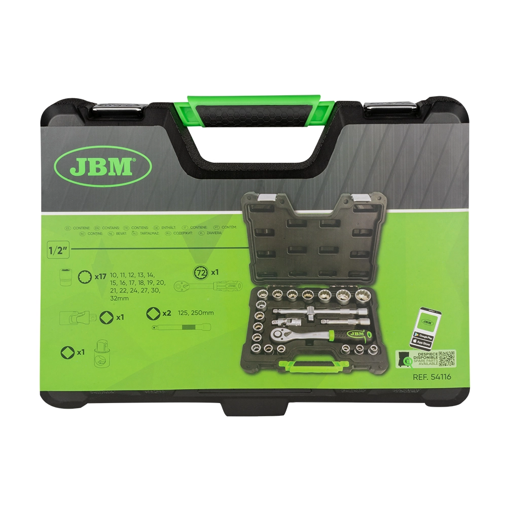 Trusa 22 chei tubulare JBM 54116, bi-hexagonale, prindere 1/2 inch, clichet 72 inch