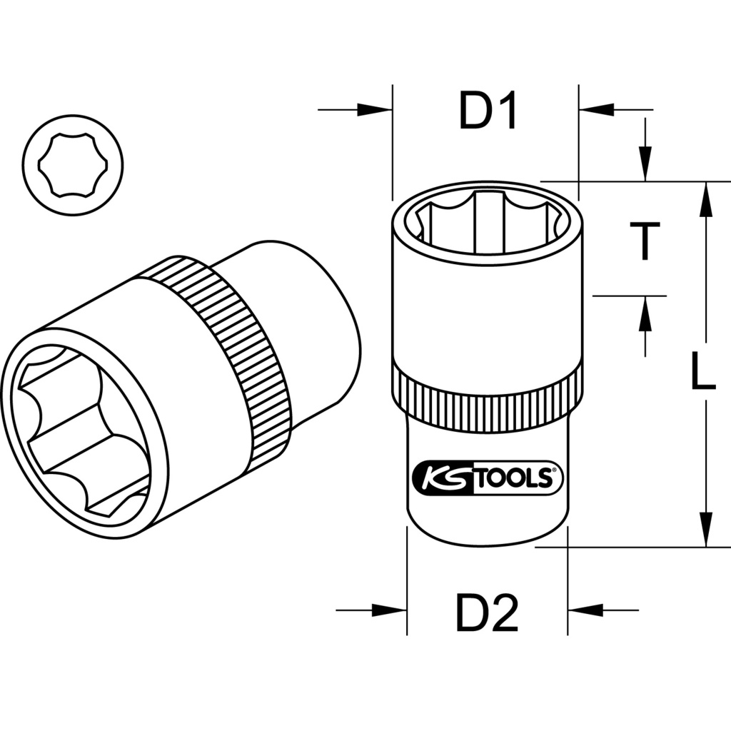 Cheie tubulara hexagonala KS TOOLS 911.1217, antrenor patrat 1/2 inch, deschidere cheie 17 mm