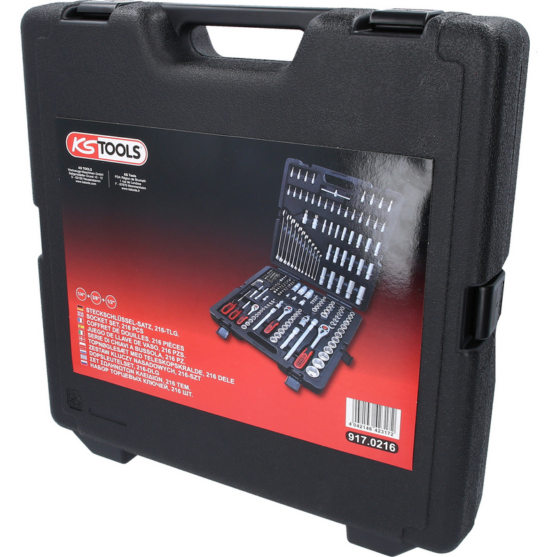 Trusa 216 scule KS TOOLS 917.0216, chei tubulare prindere 1/4 inch, 3/8 inch, 1/2 inch, otel crom vanadiu