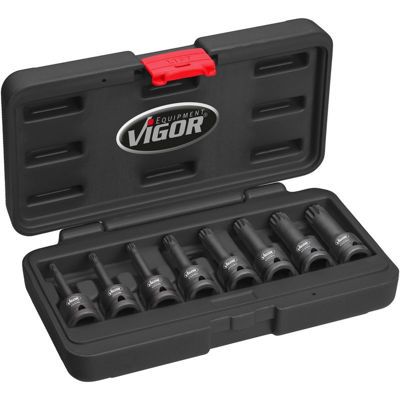 Set 8 chei de impact VIGOR V7018, prindere patrat 1/2 inch, profil XZN, deschidere cheie M5 - M18, lungime 78 mm