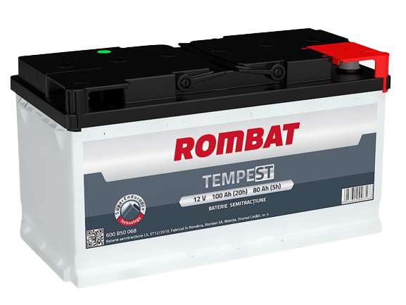 Baterie auto ROMBAT Tempest Semitractiune 600B50068, 12V, 100 Ah, 351x175x190 mm