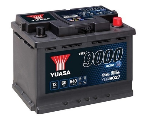 Baterie auto YUASA YBX 9000 AGM YBX9027, 12 V, 60 Ah, 640 A, 243x175x190 mm, borna dreapta plus