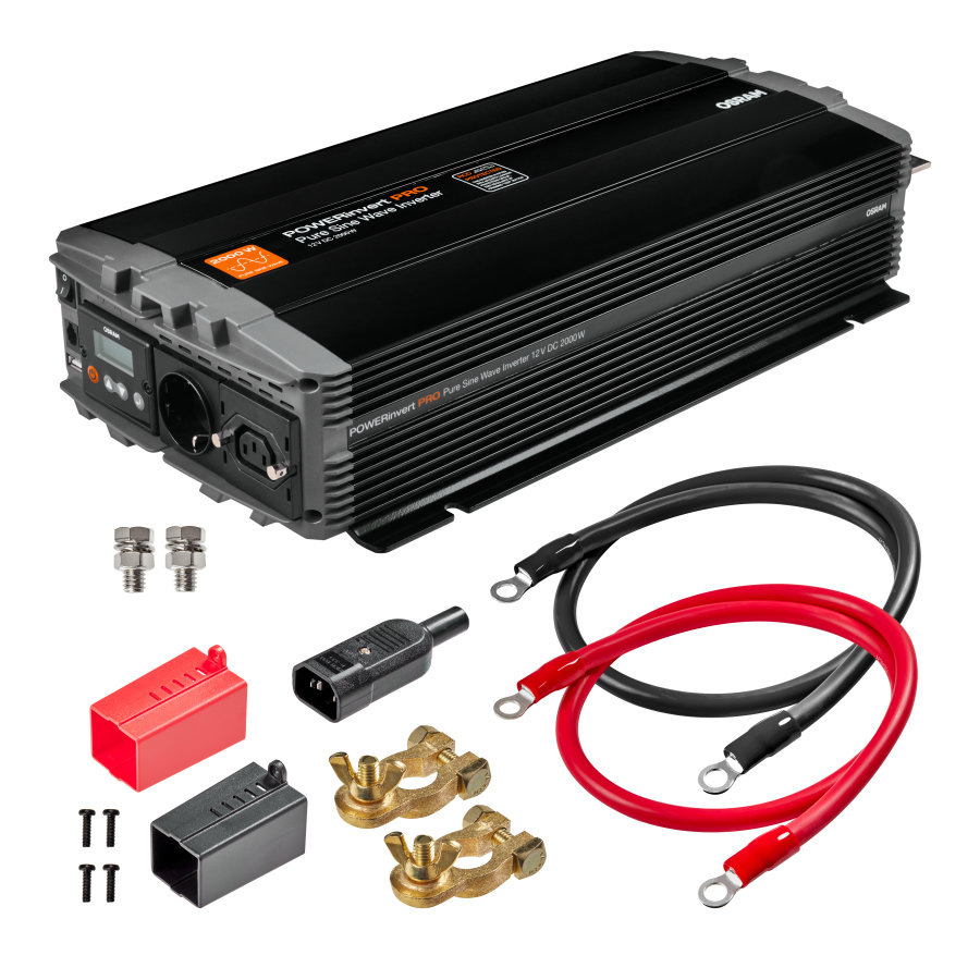 Invertor auto OSRAM Pure Sine Wave OEINVPAR20, 12V DC, 2000W, RCD, 1 x priza 230V + 1 x USB 2.1A