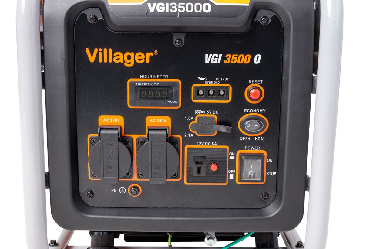 Generator de curent electric VILLAGER VGI 3500 O, motor 4T benzina, 212 cc, putere maxima 3.3 kW, 230V, rezervor 7 litri, AVR, inverter