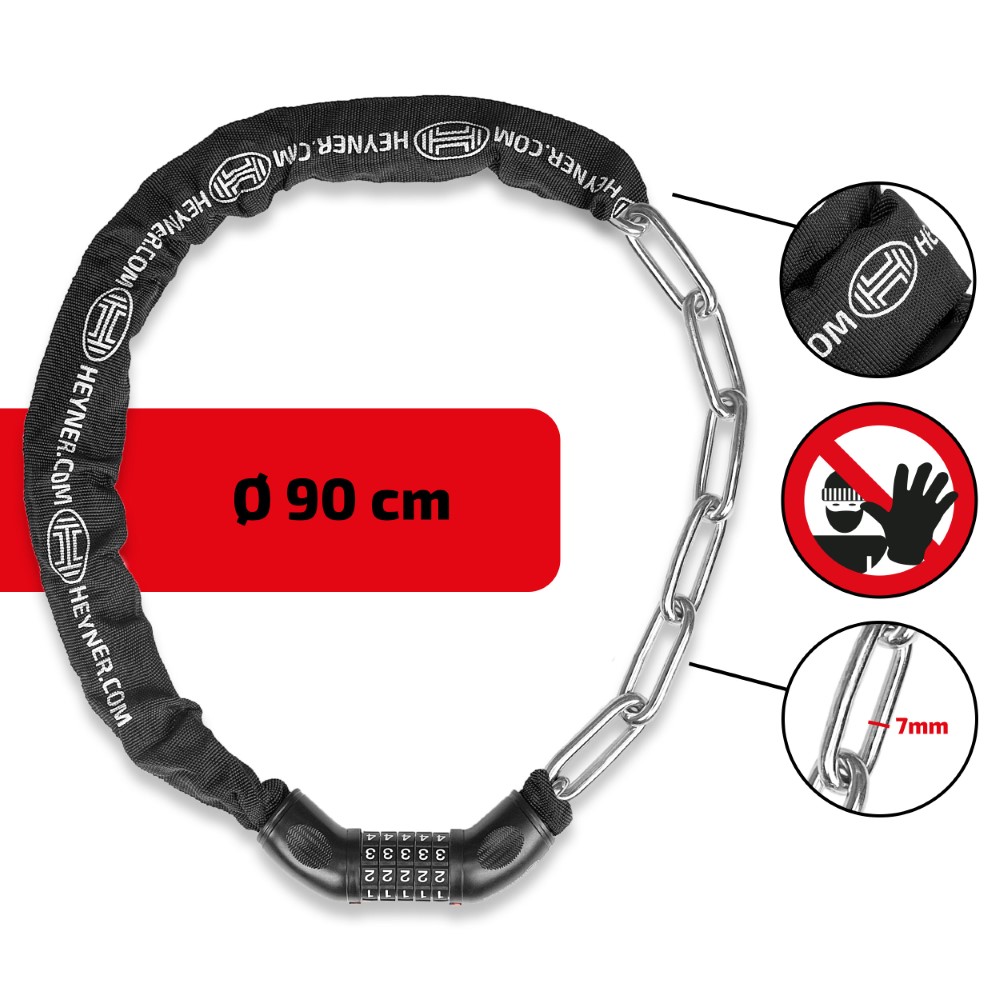 Antifurt cu cifru pentru bicicleta HEYNER 851090, lungime 90 cm