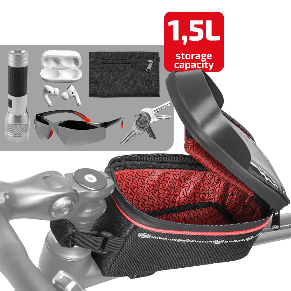 Suport telefon gentuta impermeabila pentru bicicleta HEYNER 734100, cu fermoar, 20 x 9 x 11 cm