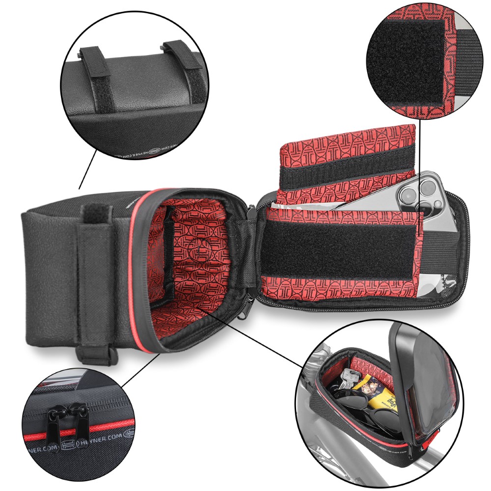 Suport telefon gentuta impermeabila pentru bicicleta HEYNER 734100, cu fermoar, 20 x 9 x 11 cm