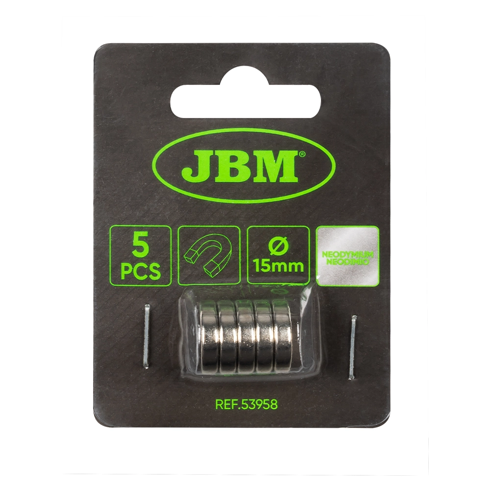 Set 5 magneti neodim JBM 53958, diametru 15 mm, capacitate 2.25 kgs