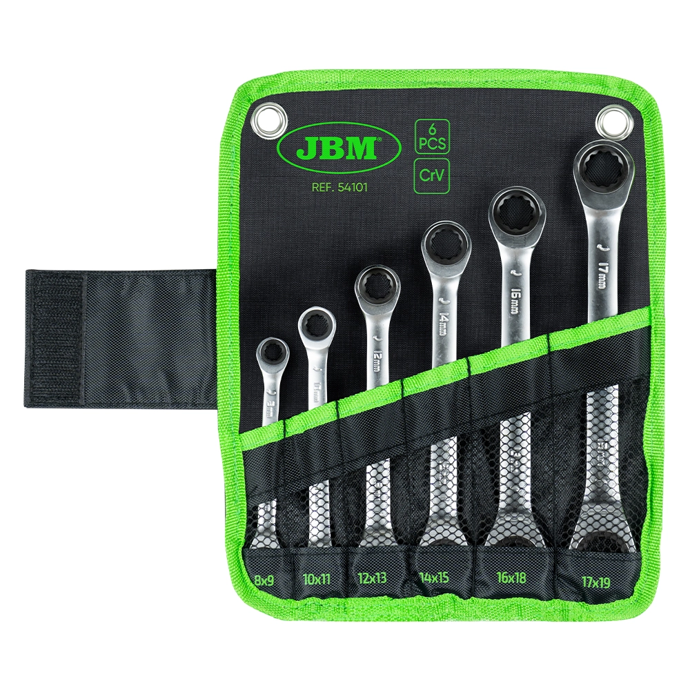 Set 6 chei inelare cu clichet JBM 54101, 72 dinti, dimensiuni 8 - 19 mm