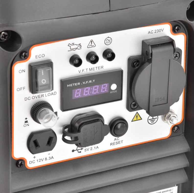 Generator invertor monofazat HECHT IG 2201, motor benzina 4T, 79.8 CC, max 2000 W, 1 x priza 230 V, 1 x 12 V DC, 2 x USB 5 V