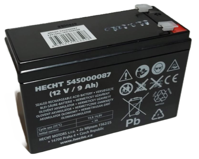 Baterie electrica fara intretinere HECHT 545000087, Pb-acid, 12 V, 9 Ah, 151x65x94 cm, pentru vehicule electrice copii