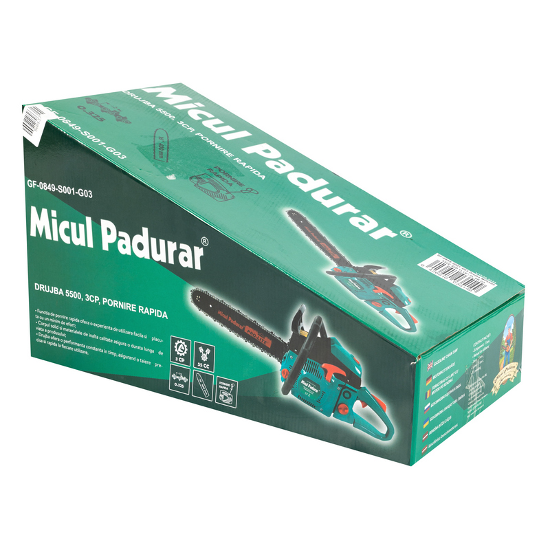 Drujba MICUL PADURAR GF-0849-S001-G03, 5500, 55 CC, 3 CP, 1 lama 16 inch si 1 lant, pornire rapida