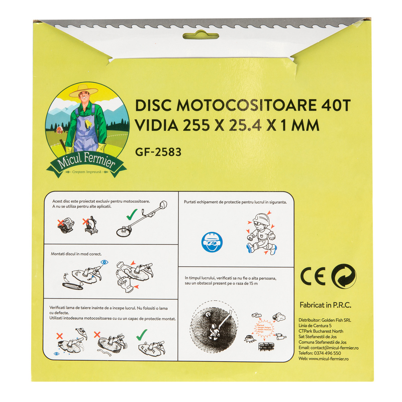 Disc pentru motocositoare MICUL FERMIER GF-2583, 40T Vidia, 255 x 25.4 x 1 mm