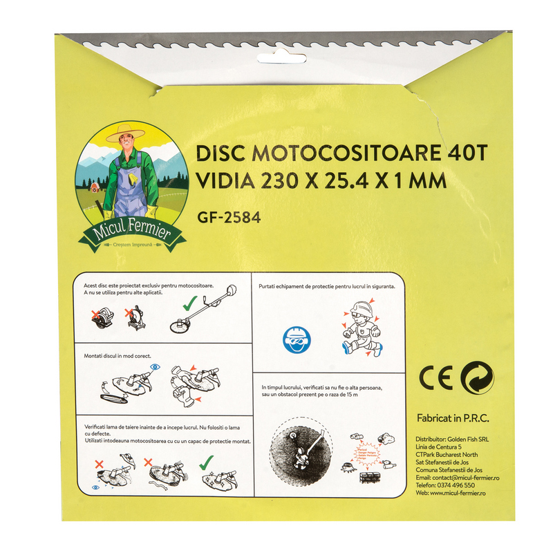 Disc pentru motocositoare MICUL FERMIER GF-2584, 40T Vidia, 230 x 25.4 x 1 mm