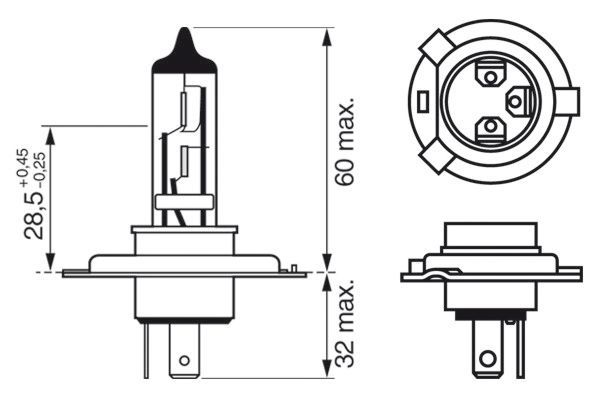 Bec far faza lunga H4 12V 60/55W P43t BOSCH LONGLIFE DAYTIME 1 987 302 048