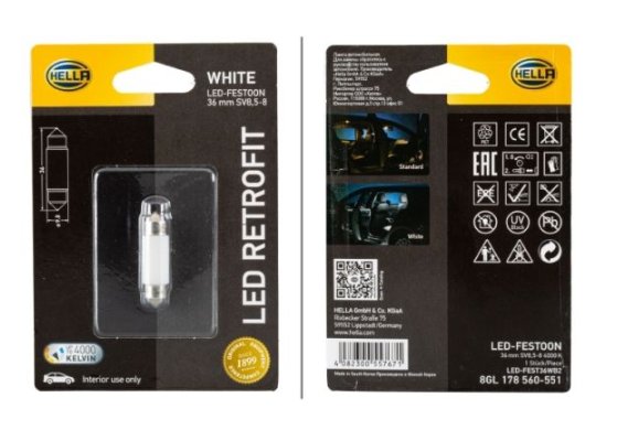 Bec auto LED iluminare habitaclu 12V 1W SV8.5-8, blister, HELLA 8GL 178 560-551