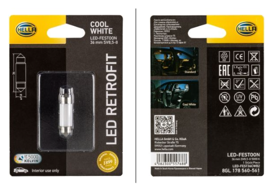 Bec auto LED iluminare habitaclu 12V 1W SV8.5-8, blister, HELLA 8GL 178 560-561