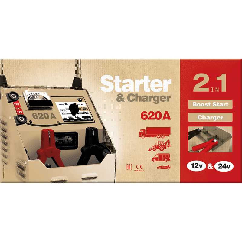 Incarcator baterii auto GYS NEOSTART 620 025288, 1600W, 16A, 12/24V, 20-1350 Ah, cabluri 16 mmp 2/1.8 m, cleme alama, siguranta frontala, ampermetru, cu roti