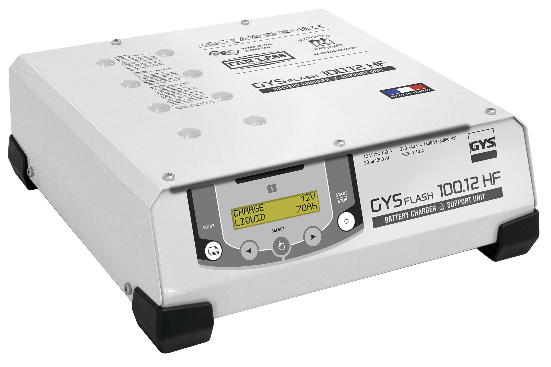 Incarcator baterii auto GYS GYSFLASH 100-12 HF 029071, 1500 W, 100 A, 12V, 20-1200 Ah, siguranta 125A, cablu 2.5 m, 320x292x105 mm