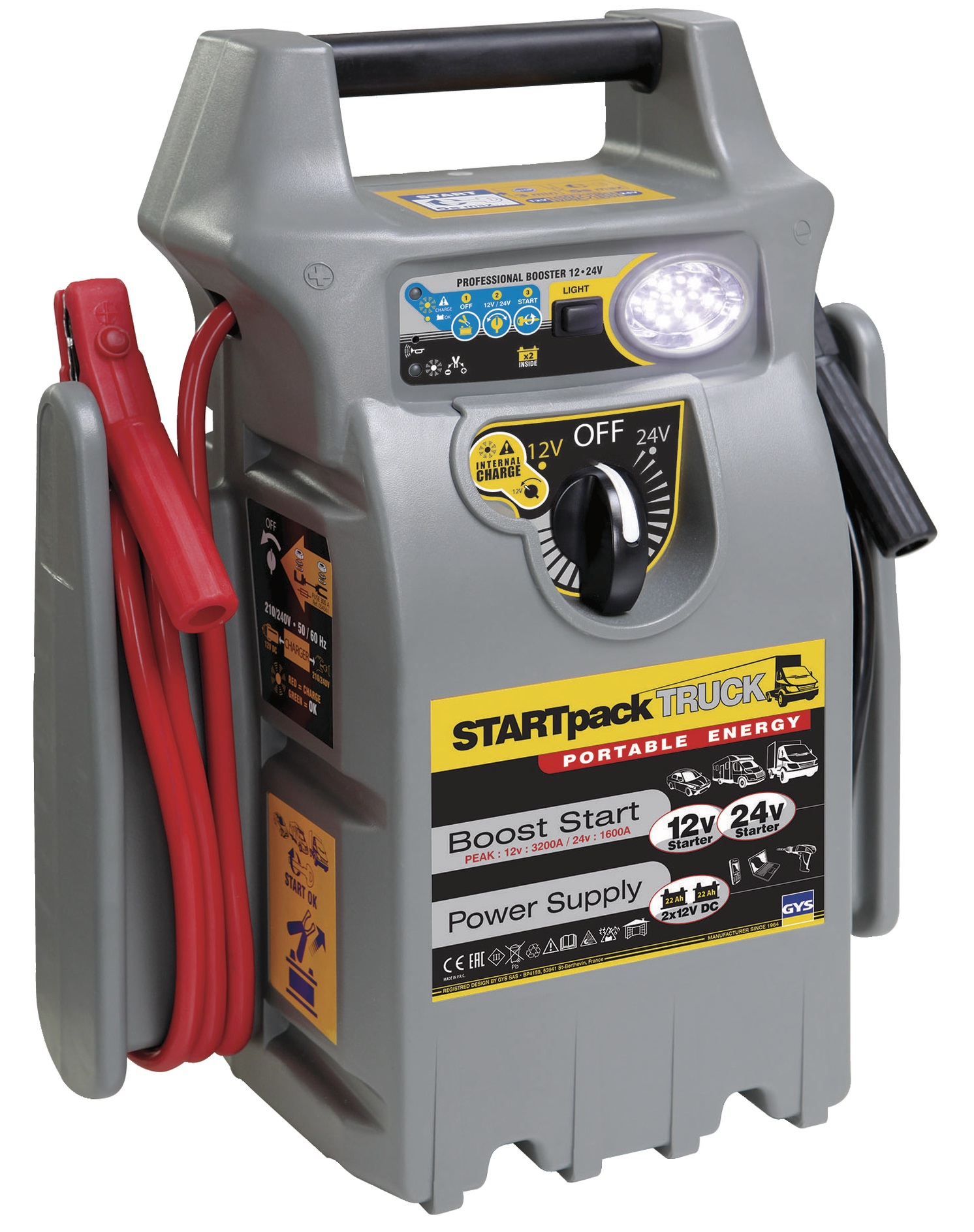 Incarcator baterii auto GYS STARTpack TRUCK 025448, 12-24V, siguranta 300A, 650-3200 A, 390x225x500 mm