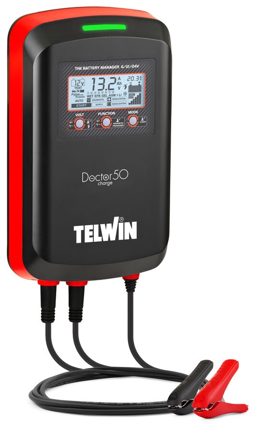 Redresor baterii TELWIN Doctor Charge 50 807613, tensiune incarcare 6V/12V/24V, capacitate baterii WET/GEL/AGM/MF/PbCa/EFB/Li 10-600 Ah