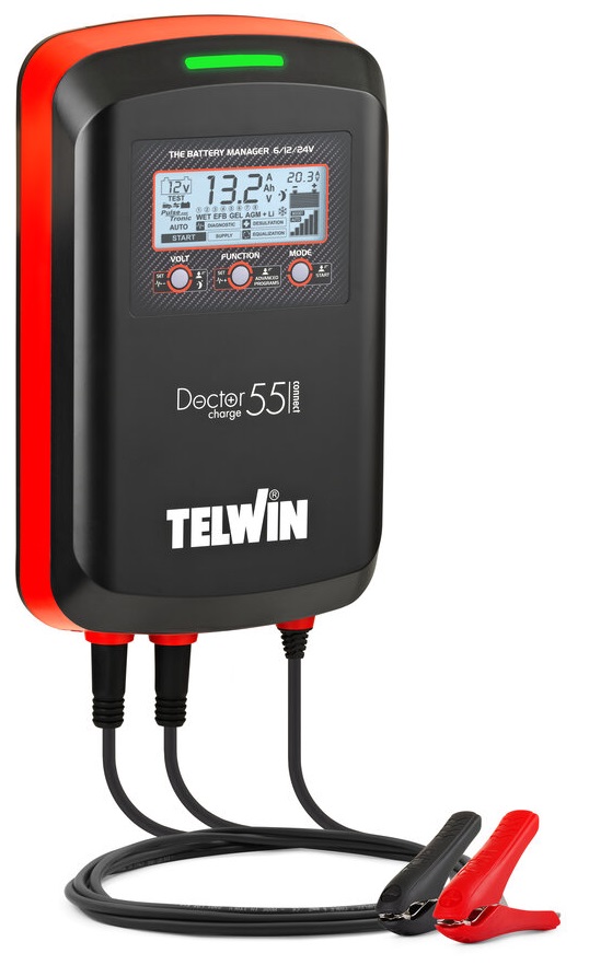 Redresor baterii TELWIN Doctor Charge 55 Connect 807614, tensiune incarcare 6V/12V/24V, capacitate baterii WET/GEL/AGM/MF/PbCa/EFB/Li 10-600 Ah, bluetooth