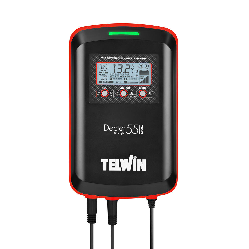 Redresor baterii TELWIN Doctor Charge 55 Connect 807614, tensiune incarcare 6V/12V/24V, capacitate baterii WET/GEL/AGM/MF/PbCa/EFB/Li 10-600 Ah, bluetooth