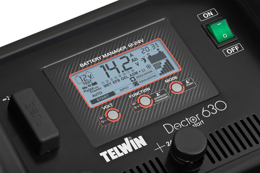 Redresor baterii/robot de pornire/tester TELWIN Doctor Start 630 829342, tensiune incarcare 12V/24V, capacitate baterii Pb/GEL/AGM/Pb Ca/Li 10-1050 Ah
