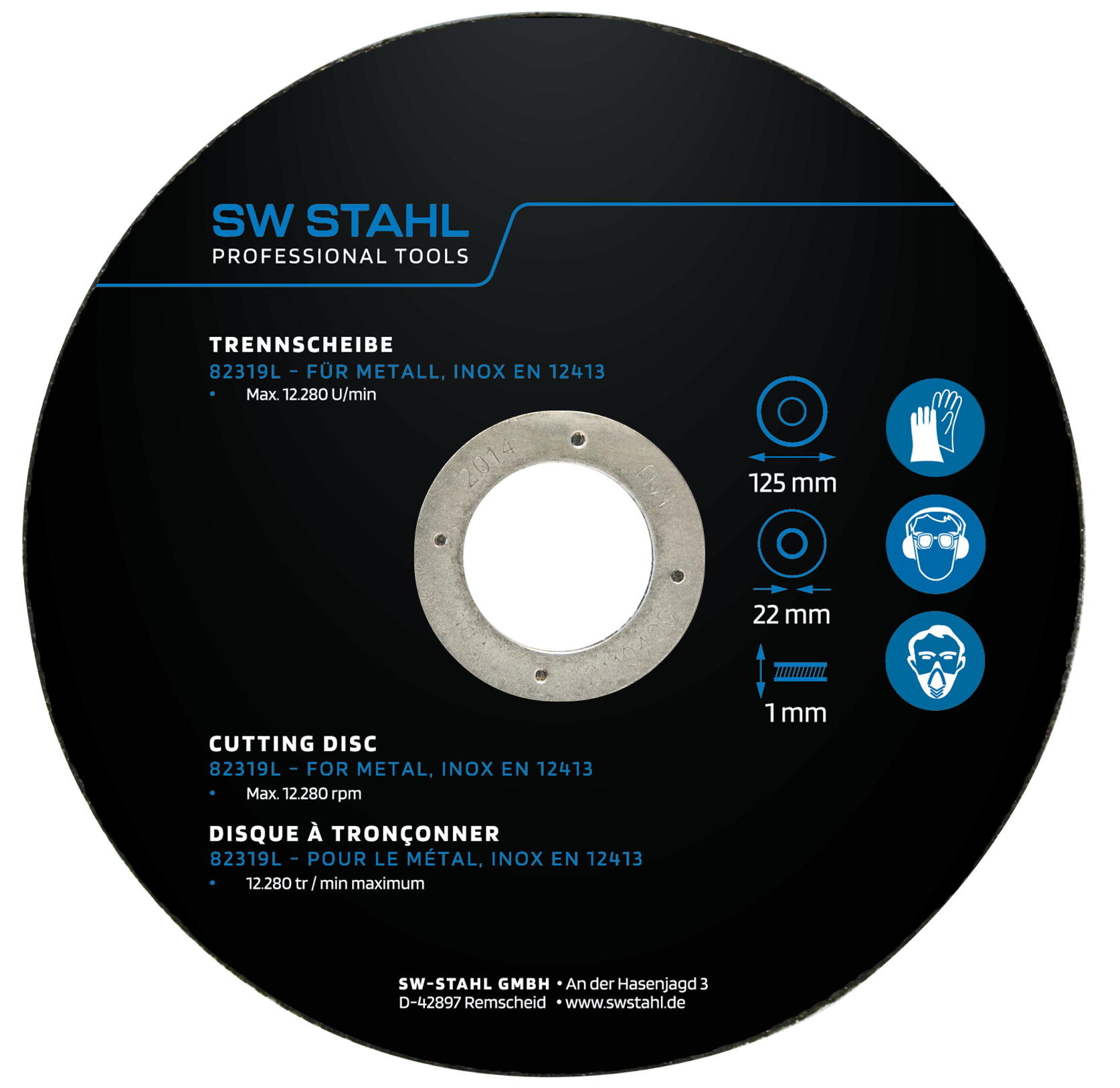 Disc pentru debitare metale, inox, SW-Stahl 82319L, 125 x 1.0 x 22 mm