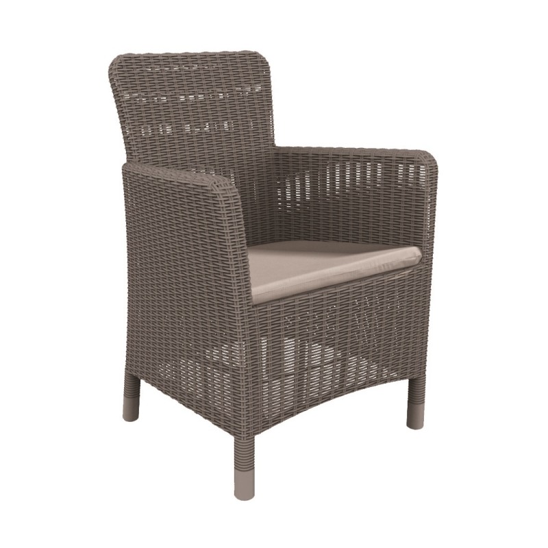 Scaun de gradina cu spatar KETER 226454 Trenton, imitatie rattan, bej, cu perna, polipropilena
