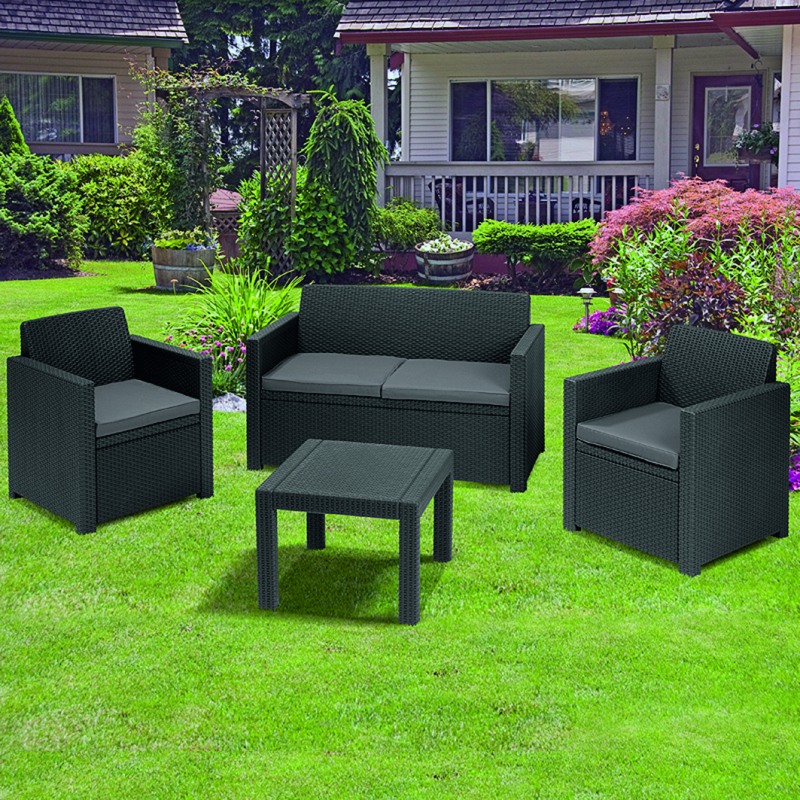 Set mobilier gradina KETER 213968 Alabama, masa patrata, canapea cu 2 locuri, 2 fotolii, 4 perne, gri, polipropilena