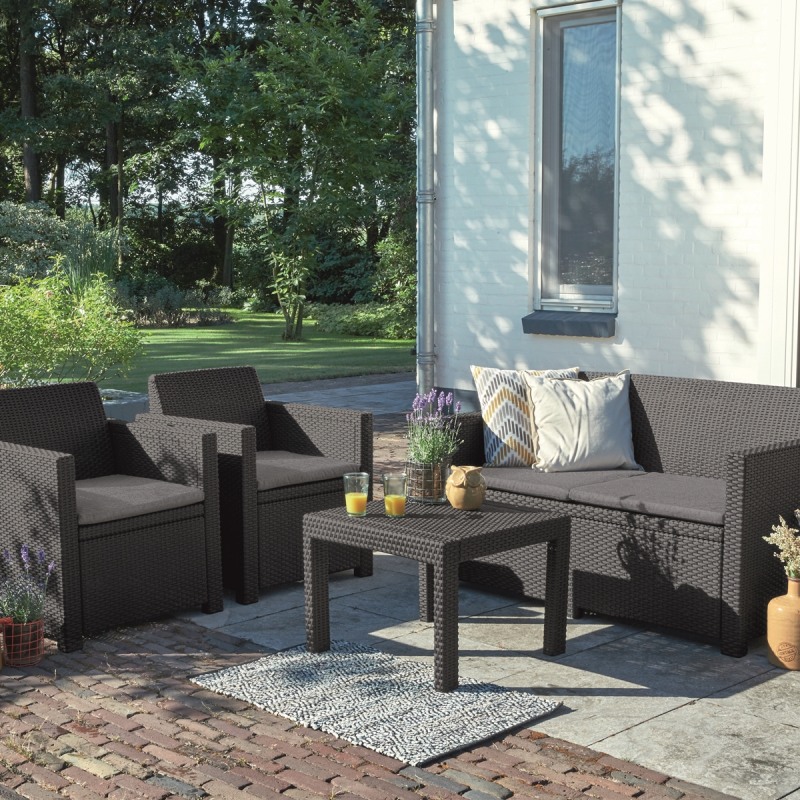 Set mobilier gradina KETER 213968 Alabama, masa patrata, canapea cu 2 locuri, 2 fotolii, 4 perne, gri, polipropilena