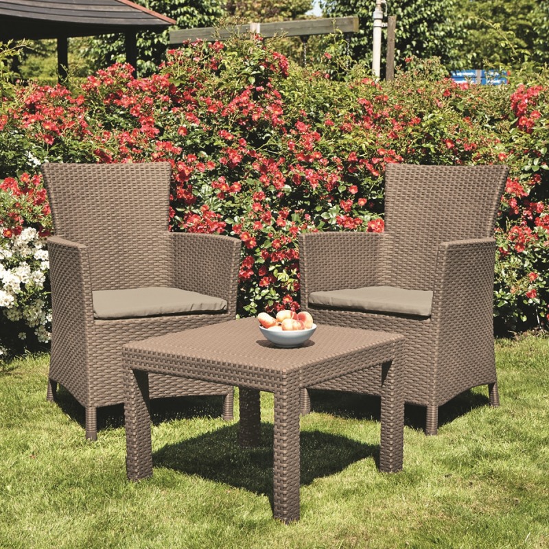 Set mobilier gradina KETER 17200030587 Rosario, masa patrata si 2 scaune, 2 perne, cappuccino, polipropilena