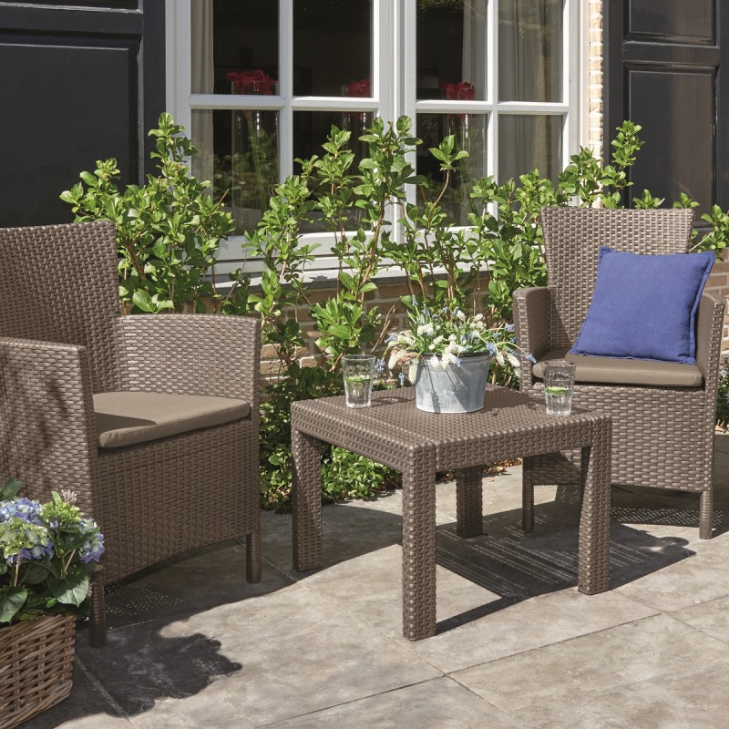 Set mobilier gradina KETER 17200030587 Rosario, masa patrata si 2 scaune, 2 perne, cappuccino, polipropilena