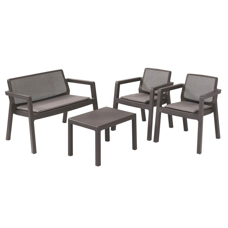 Set mobilier gradina KETER 247063 Emily Patio, masa dreptunghiulara, canapea cu 2 locuri, 2 fotolii, 4 perne, grafit, polipropilena