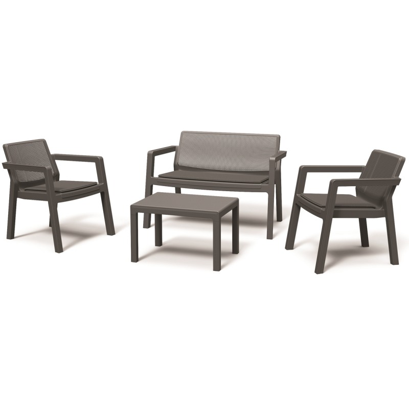 Set mobilier gradina KETER 247063 Emily Patio, masa dreptunghiulara, canapea cu 2 locuri, 2 fotolii, 4 perne, grafit, polipropilena