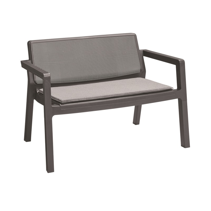 Set mobilier gradina KETER 247063 Emily Patio, masa dreptunghiulara, canapea cu 2 locuri, 2 fotolii, 4 perne, grafit, polipropilena