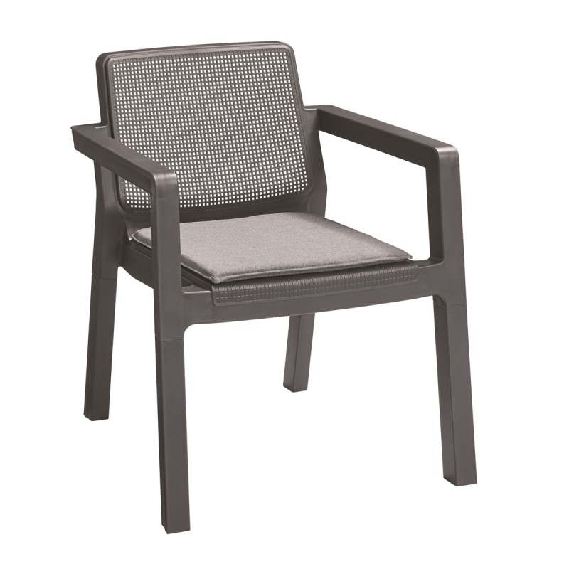 Set mobilier gradina KETER 247063 Emily Patio, masa dreptunghiulara, canapea cu 2 locuri, 2 fotolii, 4 perne, grafit, polipropilena