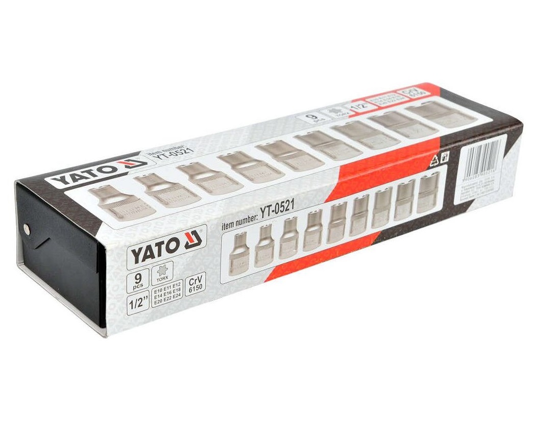 Set 9 chei tubulare YATO YT-0521, E10-E24, prindere patrat 1/2 inch, crom vanadiu