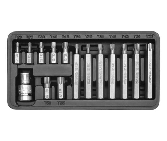 Set 15 capete imbus pentru insurubare YATO YT-0411, profil torx, lungime 30-70 mm, cu adaptor 1/2 inch, carcasa metalica