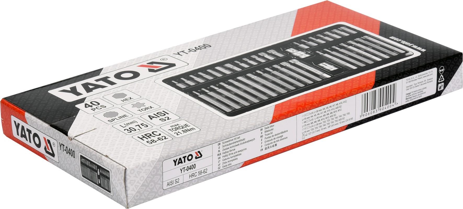 Set 40 capete imbus pentru insurubare YATO YT-0400, cu adaptor 3/8 inch si adaptor de la 3/8 la 1/2 inch, carcasa metalica