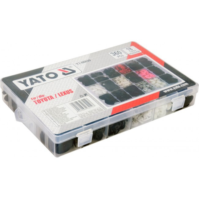 Set 360 clipsuri tapiterie YATO YT-06650, 18 tipuri, din plastic, pentru automobile Toyota/Lexus