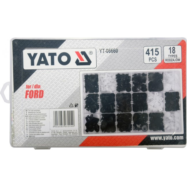 Set 415 clipsuri tapiterie YATO YT-06660, 18 tipuri, din plastic, pentru automobile Ford