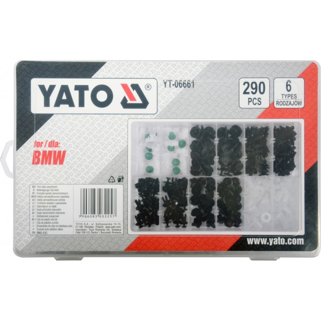 Set 290 clipsuri tapiterie YATO YT-06661, 6 tipuri, din plastic, pentru automobile BMW